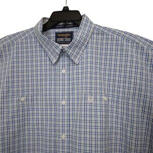 Wrangler George Strait | Blue Plaid Short Sleeve Cotton Blend Shirt | S…